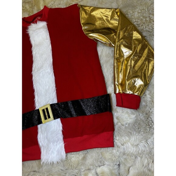 Christmas Ugly Sweater unisex XL Extra Large Santa Coat belt Gold - Picture 3 of 8